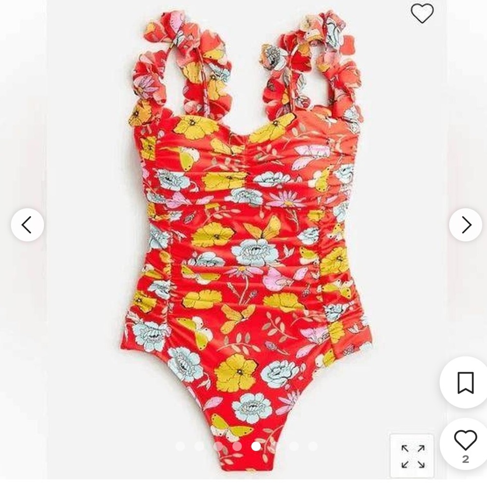J. Crew Red Floral One-Piece Swimsuit with Ruffle Straps